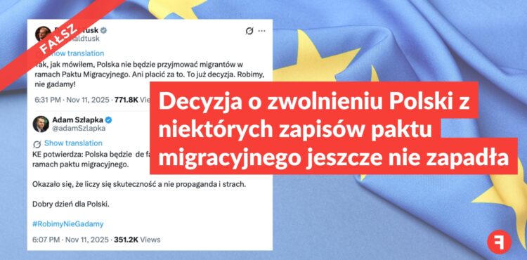 Decyzja o zwolnieniu Polski z niektórych zapisów paktu migracyjnego jeszcze nie zapadła
