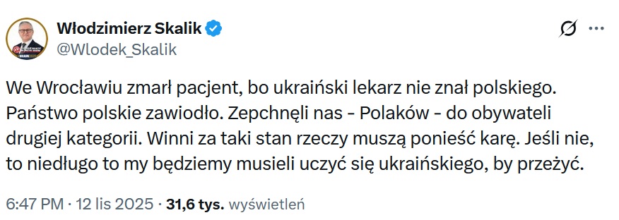 Skalik o pacjencie z Wrocławia