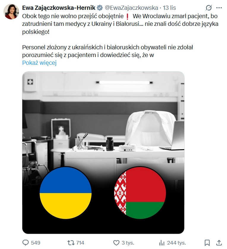 Ewa Zajączkowska o pacjencie z Wrocławia