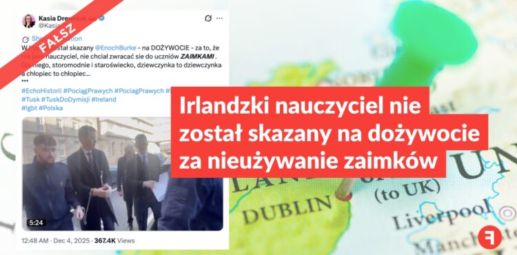 Irlandzki nauczyciel nie został skazany na dożywocie za nieużywanie zaimków