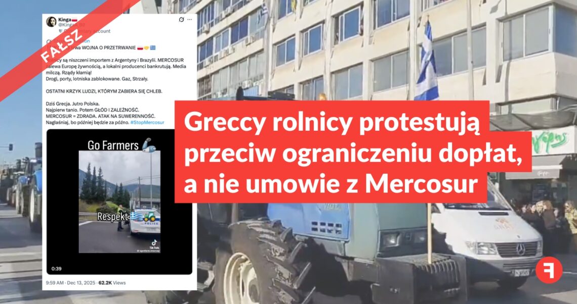 Greccy rolnicy protestują przeciw ograniczeniu dopłat, a nie umowie z Mercosur