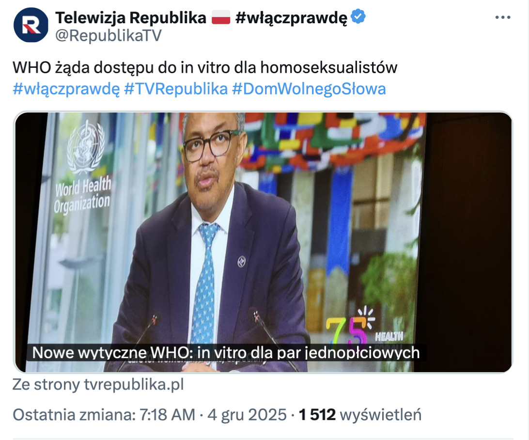 WHO nie „żąda” dostępu do in vitro dla homoseksualistów