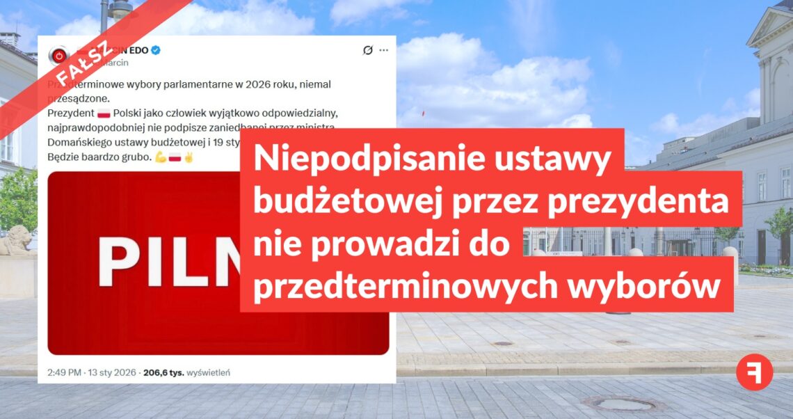 Niepodpisanie ustawy budżetowej przez prezydenta nie prowadzi do przedterminowych wyborów
