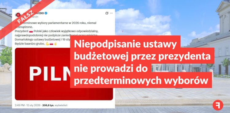 Niepodpisanie ustawy budżetowej przez prezydenta nie prowadzi do przedterminowych wyborów