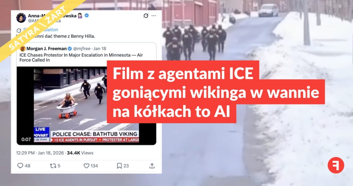 Film z agentami ICE goniącymi wikinga w wannie na kółkach to AI