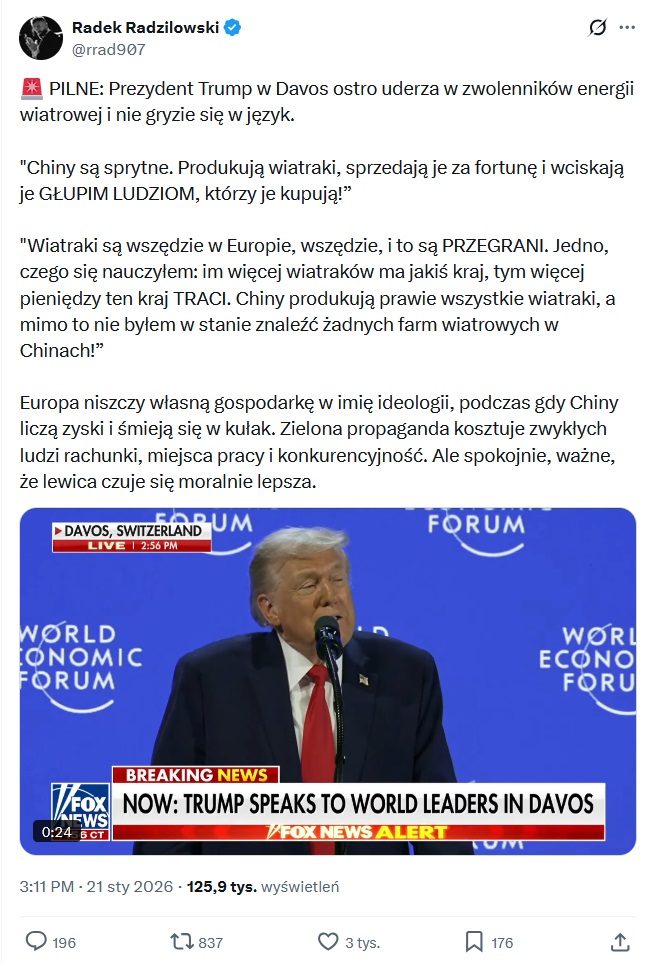 Trump o energii wiatrowej