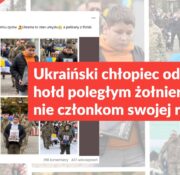 Ukraiński chłopiec oddaje hołd poległym żołnierzom, a nie członkom swojej rodziny