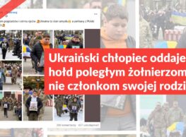 Ukraiński chłopiec oddaje hołd poległym żołnierzom, a nie członkom swojej rodziny