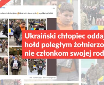 Ukraiński chłopiec oddaje hołd poległym żołnierzom, a nie członkom swojej rodziny