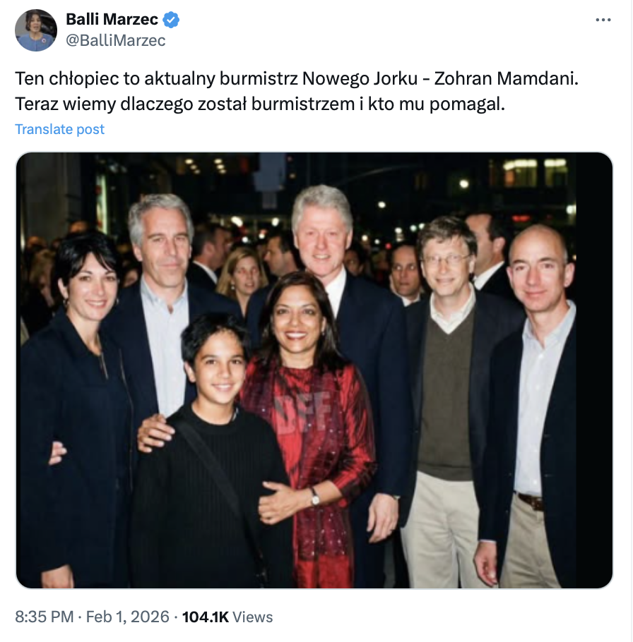 Zdjęcia przedstawiające Zohrana Mamdaniego jako dziecko oraz jego matkę w towarzystwie Epsteina to AI