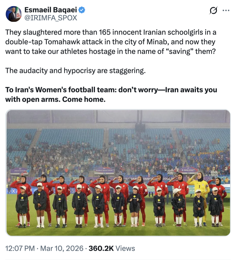 Rząd Australii nie porwał irańskich piłkarek. Iran.