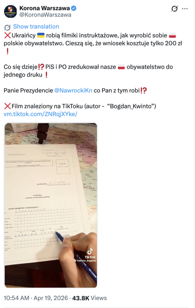 Polskie obywatelstwo nie jest dostępne za 200 zł.