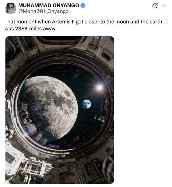 Zdjęcie Księżyca z okna statku kosmicznego to AI