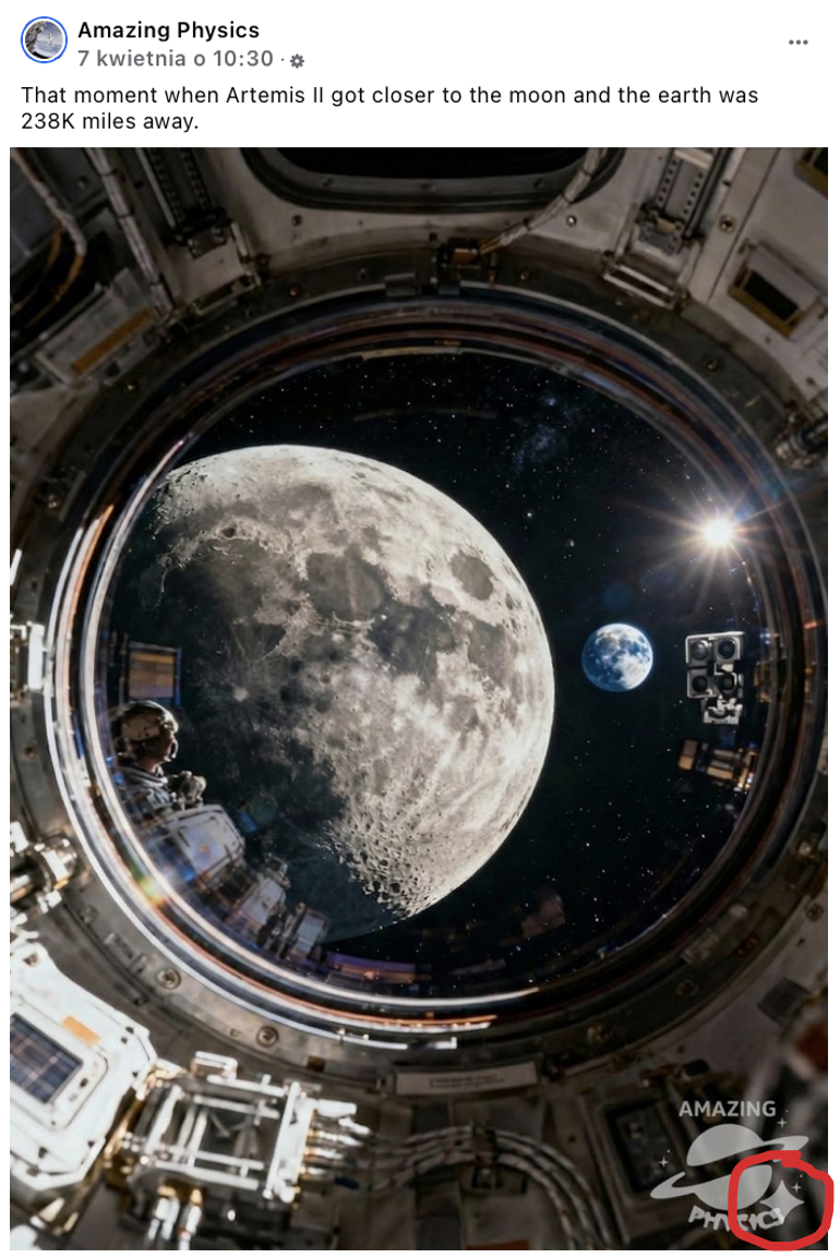 Zdjęcie Księżyca z okna statku kosmicznego to AI