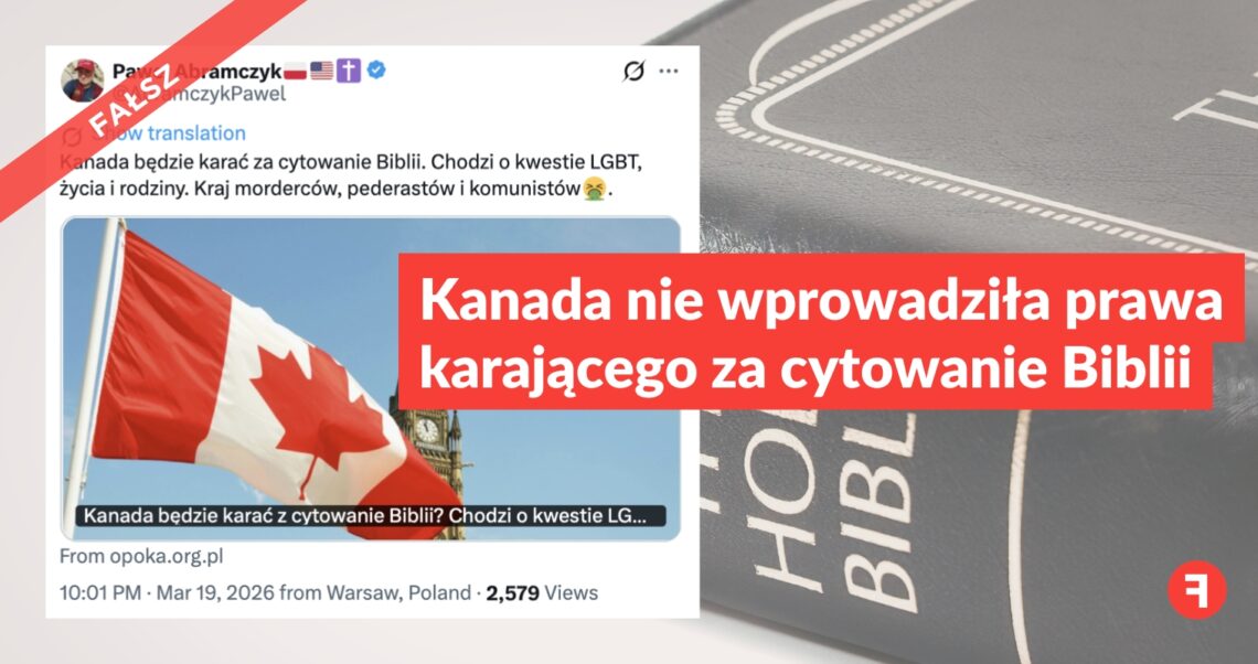 Kanada nie wprowadziła prawa karającego za cytowanie Biblii