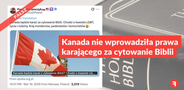 Kanada nie wprowadziła prawa karającego za cytowanie Biblii