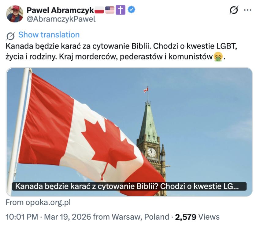 Kanada nie wprowadziła prawa karającego za cytowanie Biblii