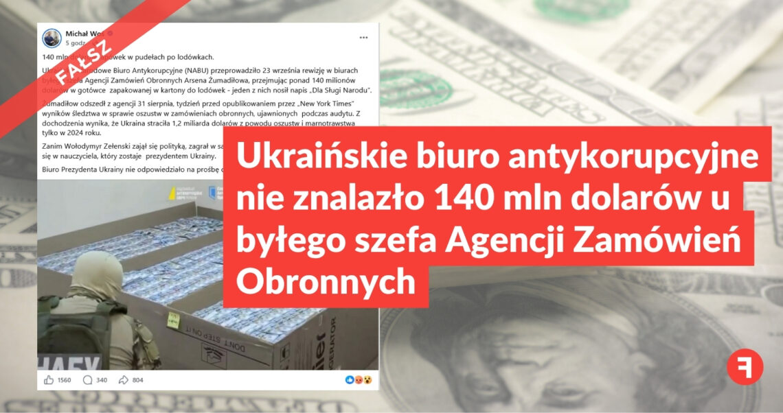 Ukraińskie biuro antykorupcyjne nie znalazło 140 mln dolarów u byłego szefa Agencji Zamówień Obronnych